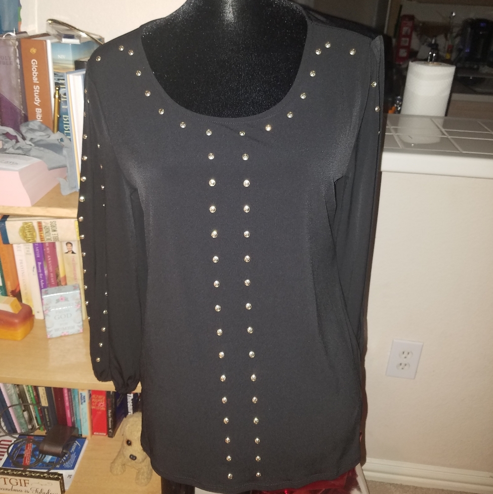 NWT! Gold Studded Top w/Slit Sleeves